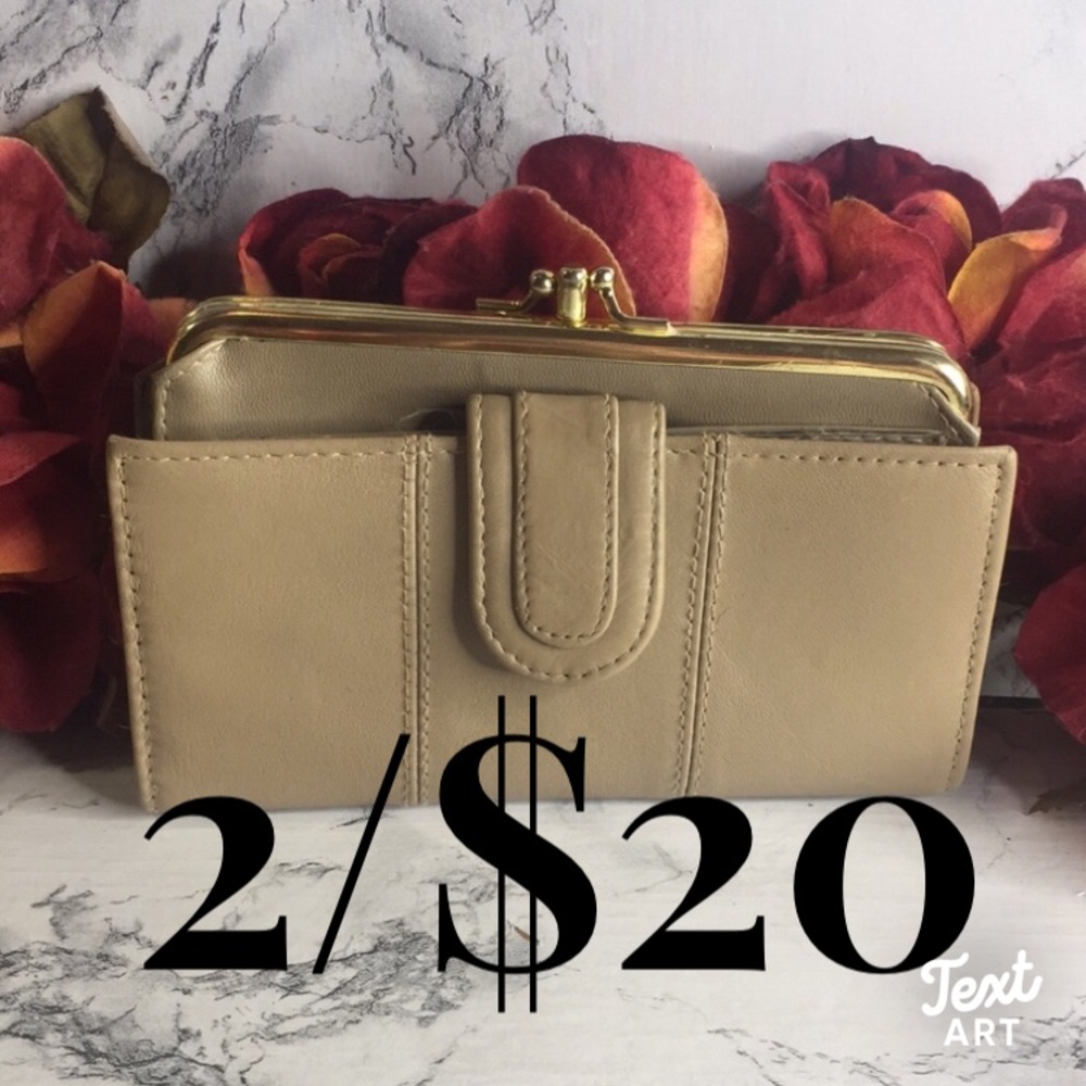 Tan Leather Vintage Kiss Lock Checkbook  Wallet